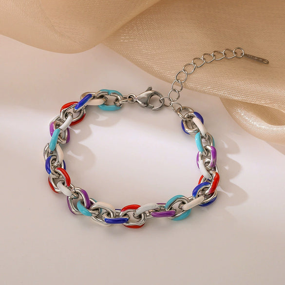 Titanium Steel Women's Geometric Oil Dropping Cuban Chain Bracelet With Electroplating