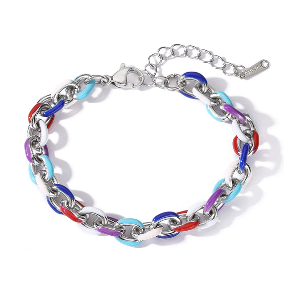 Titanium Steel Women's Geometric Oil Dropping Cuban Chain Bracelet With Electroplating