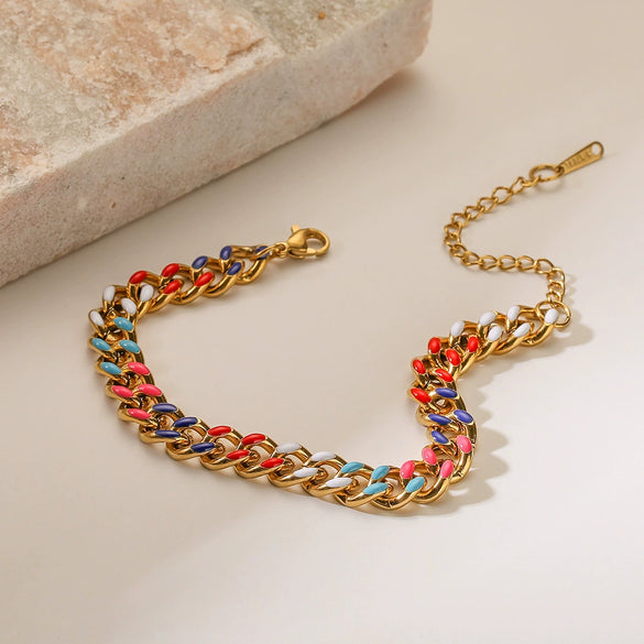 Titanium Steel Women's Geometric Oil Dropping Cuban Chain Bracelet With Electroplating