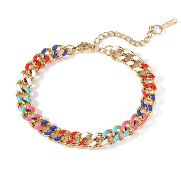 Titanium Steel Women's Geometric Oil Dropping Cuban Chain Bracelet With Electroplating