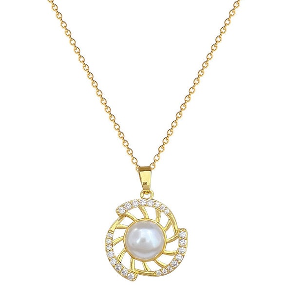 Titanium Steel Women's Geometric Rotating Pearl Full Diamond Elegant Light Luxury Necklace Earrings Set With Electroplating