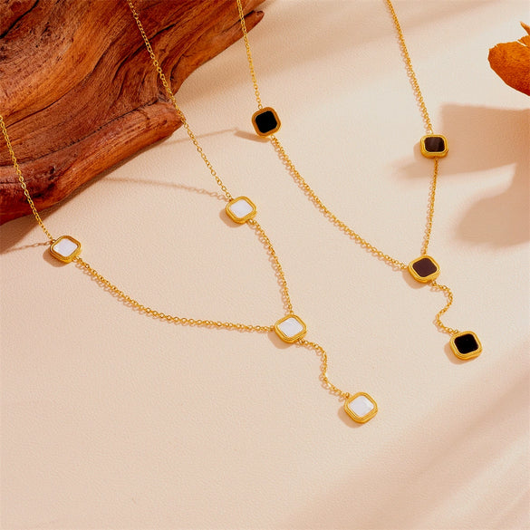 Titanium Steel Women's Geometric Round Square Tassel Necklace