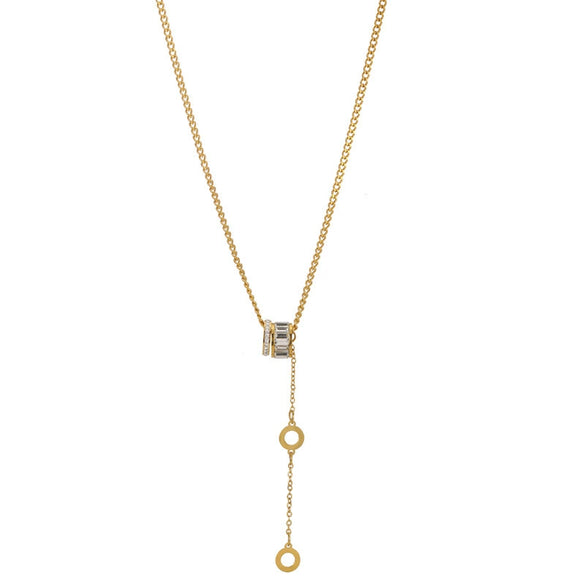 Titanium Steel Women's Geometric Style Tassel Necklace With Zirconia And Mixed Gemstone Setting