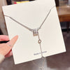 Titanium Steel Women's Geometric Style Tassel Necklace With Zirconia And Mixed Gemstone Setting