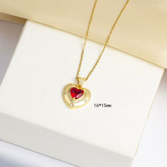 Titanium Steel Women's Heartshaped Mixed Gemstone Pendant Jewelry Set With O Word Chain And Electroplating Design