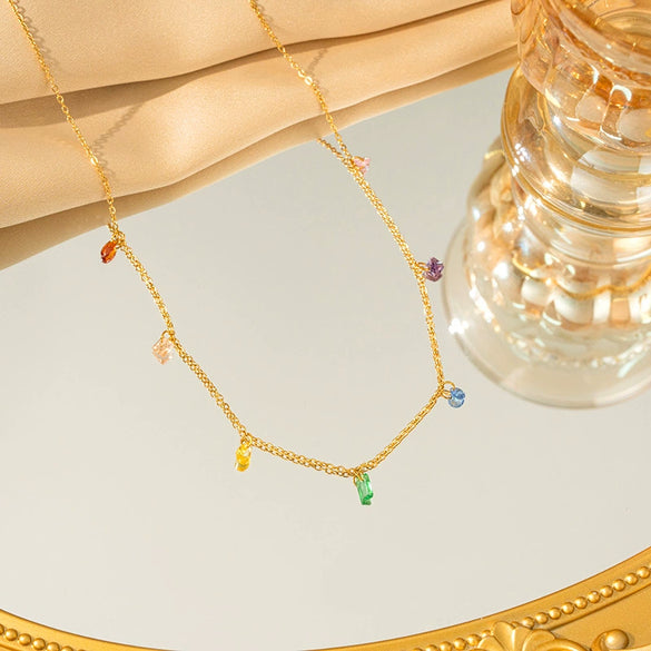 Titanium Steel Women's Highend Allmatch Necklace Bracelet Anklet Threepiece Set With Rhinestones And Electroplating