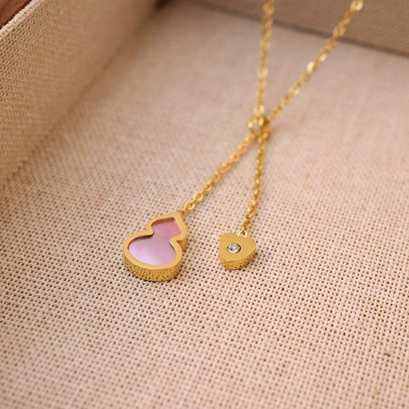 Titanium Steel Women's Highend Geometric Style Shell Tassel Gourd Necklace With 18K Gold Powder Plated Treatment