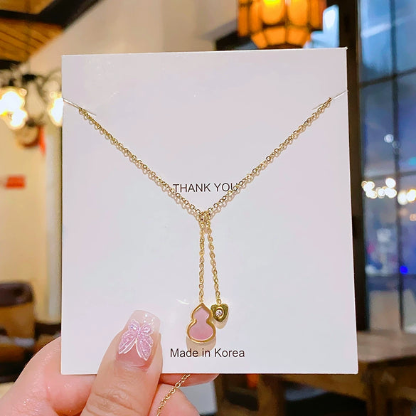 Titanium Steel Women's Highend Geometric Style Shell Tassel Gourd Necklace With 18K Gold Powder Plated Treatment