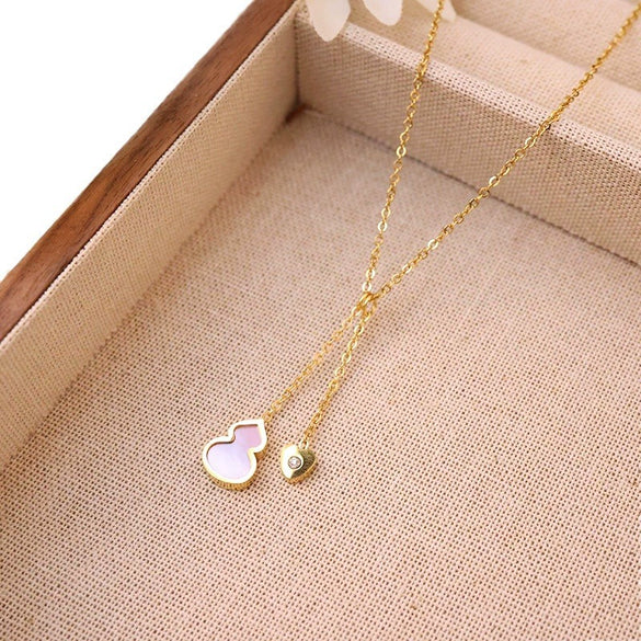Titanium Steel Women's Highend Geometric Style Shell Tassel Gourd Necklace With 18K Gold Powder Plated Treatment