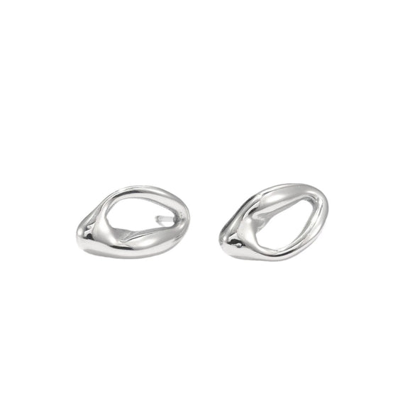 Titanium Steel Women's Hollow Asymmetrical Oval Geometric Design Earrings Minimalist Style