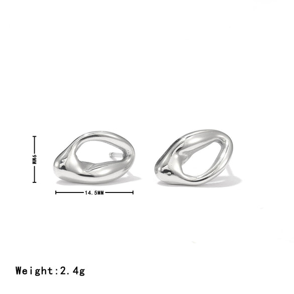 Titanium Steel Women's Hollow Asymmetrical Oval Geometric Design Earrings Minimalist Style