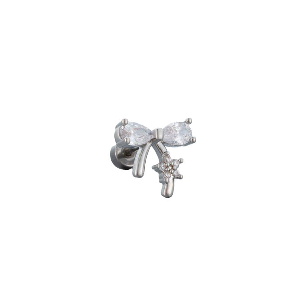 Titanium Steel Women's Inlaid Zircon Heart And Bow Pattern Princess Style Ear Nails