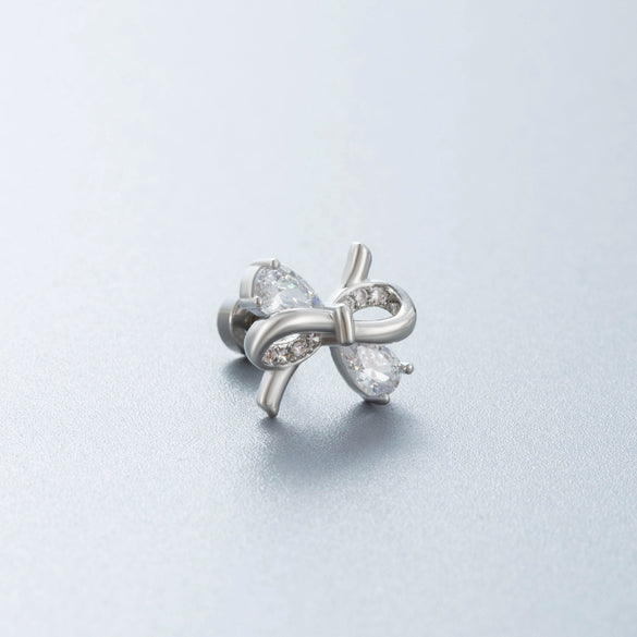 Titanium Steel Women's Inlaid Zircon Heart And Bow Pattern Princess Style Ear Nails