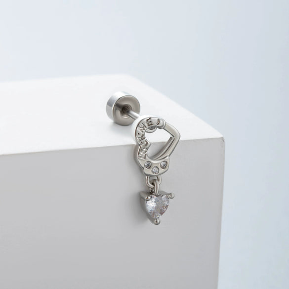 Titanium Steel Women's Inlaid Zircon Heart And Bow Pattern Princess Style Ear Nails