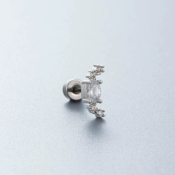 Titanium Steel Women's Inlaid Zircon Heart And Bow Pattern Princess Style Ear Nails
