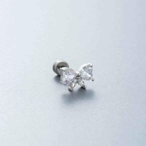 Titanium Steel Women's Inlaid Zircon Heart And Bow Pattern Princess Style Ear Nails