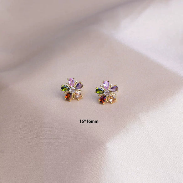 Titanium Steel Women's Jewelry Set With Gemstone Flower Pendant Ring And Earring Electroplated O Word Chain