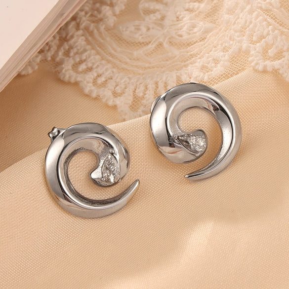 Titanium Steel Women's Jewelry Set With Marine Organisms Pattern Electroplated Whirlwind Design Earrings And Ring
