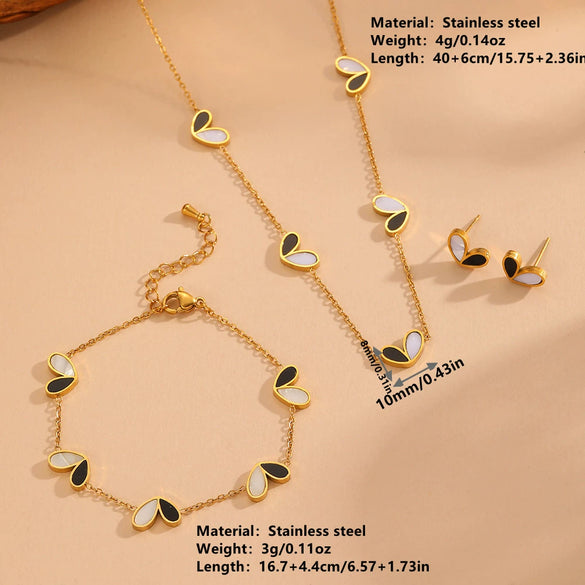 Titanium Steel Women's Jewelry Set With Peach Heart Shape And Plants Flowers Pattern