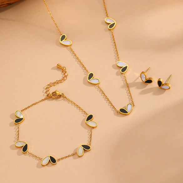 Titanium Steel Women's Jewelry Set With Peach Heart Shape And Plants Flowers Pattern