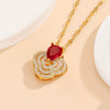 Titanium Steel Women's Jewelry Set With Ruby Flower Pendant Light Luxury Style And Electroplating Design