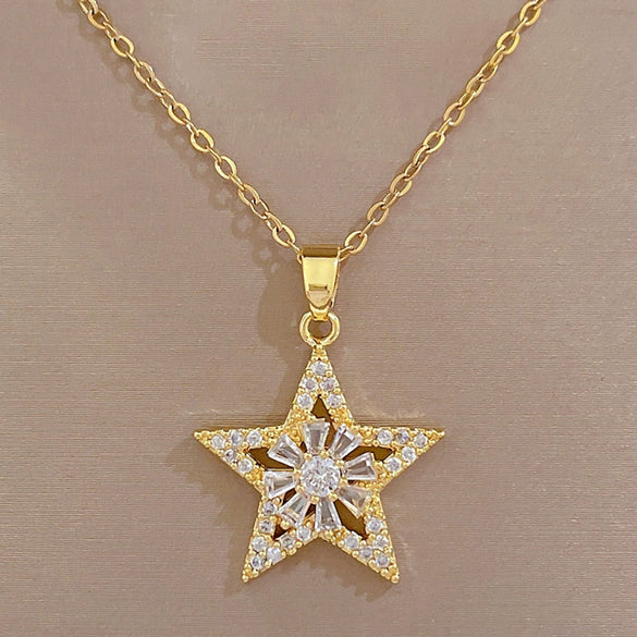 Titanium Steel Women's Jewelry With Geometric Pattern Electroplating Flower And Fivepointed Star Design