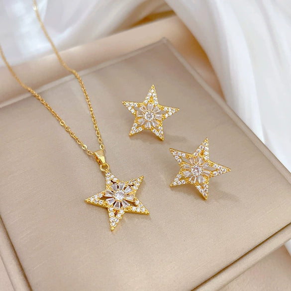 Titanium Steel Women's Jewelry With Geometric Pattern Electroplating Flower And Fivepointed Star Design