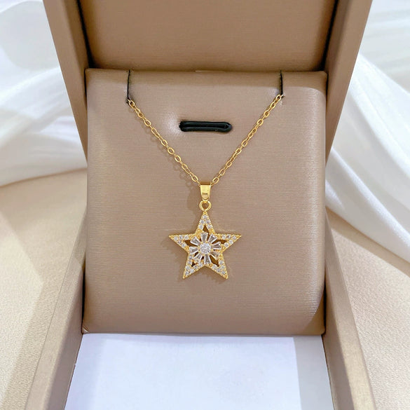 Titanium Steel Women's Jewelry With Geometric Pattern Electroplating Flower And Fivepointed Star Design