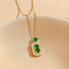 Titanium Steel Women's Jewelry With Geometric Pattern O Word Chain Emerald Gemstone Pendant And Earrings Electroplating Process