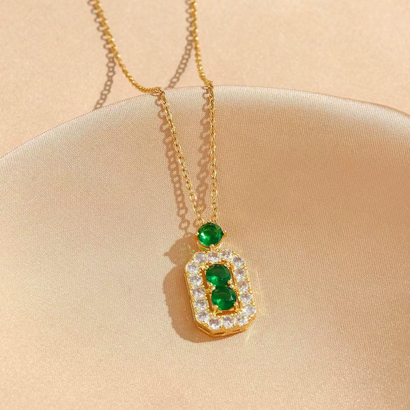 Titanium Steel Women's Jewelry With Geometric Pattern O Word Chain Emerald Gemstone Pendant And Earrings Electroplating Process