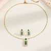 Titanium Steel Women's Jewelry With Geometric Pattern O Word Chain Emerald Gemstone Pendant And Earrings Electroplating Process