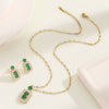 Titanium Steel Women's Jewelry With Geometric Pattern O Word Chain Emerald Gemstone Pendant And Earrings Electroplating Process