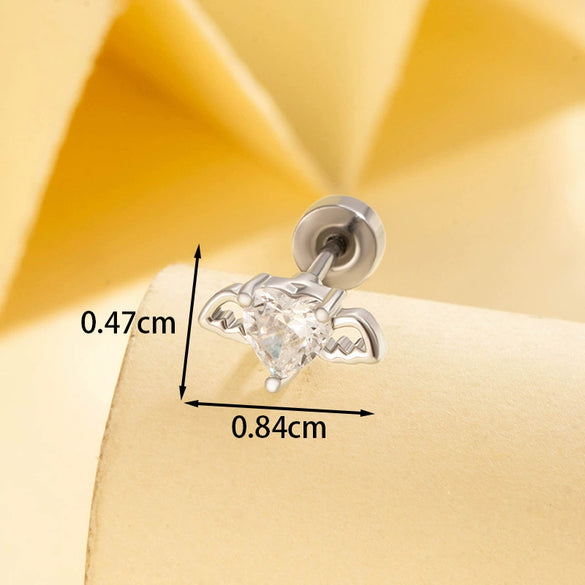 Titanium Steel Women's Jewelry With Heart Shape And Zirconia For Cartilage Puncture Fashion Style