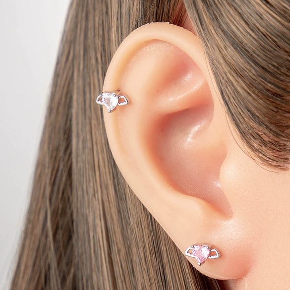 Titanium Steel Women's Jewelry With Heart Shape And Zirconia For Cartilage Puncture Fashion Style