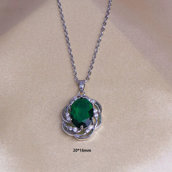 Titanium Steel Women's Jewelry With Pearl Pendant O Word Chain Leaf Pattern Mixed Gemstone Setting Electroplating