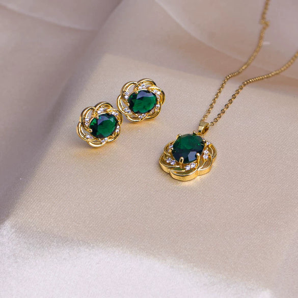 Titanium Steel Women's Jewelry With Pearl Pendant O Word Chain Leaf Pattern Mixed Gemstone Setting Electroplating