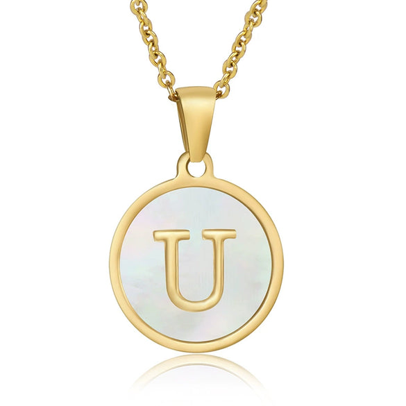 316L Stainless Steel Women's Letter Pattern Gold Inlaid Cross Chain Clavicle Necklace Pendant Jewelry