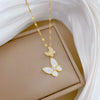 Titanium Steel Women's Light Luxury Butterfly Microinlaid Real Gold Necklace With Motherofpearl And Geometric Pattern And Diamond Design