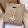 Titanium Steel Women's Light Luxury Butterfly Microinlaid Real Gold Necklace With Motherofpearl And Geometric Pattern And Diamond Design