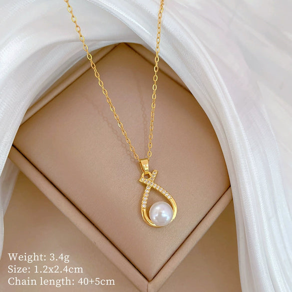 Titanium Steel Women's Light Luxury Cross Pearl Jewelry Set With Geometric Pattern And Electroplating Treatment