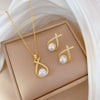 Titanium Steel Women's Light Luxury Cross Pearl Jewelry Set With Geometric Pattern And Electroplating Treatment