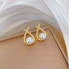 Titanium Steel Women's Light Luxury Cross Pearl Jewelry Set With Geometric Pattern And Electroplating Treatment