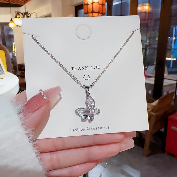 Titanium Steel Women's Light Luxury Fivepointed Star Clavicle Chain With Mixed Gem Inlay And Zircon Inlaid Pendant