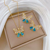 Titanium Steel Women's Light Luxury Geometric Blue Bow Earrings Necklace Set With Electroplating