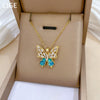Titanium Steel Women's Light Luxury Geometric Blue Bow Earrings Necklace Set With Electroplating