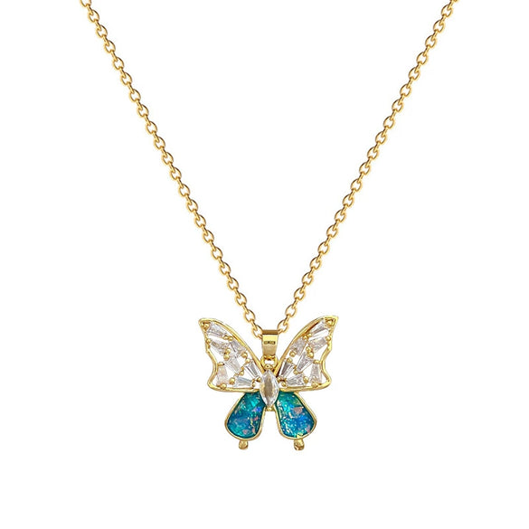 Titanium Steel Women's Light Luxury Geometric Blue Bow Earrings Necklace Set With Electroplating