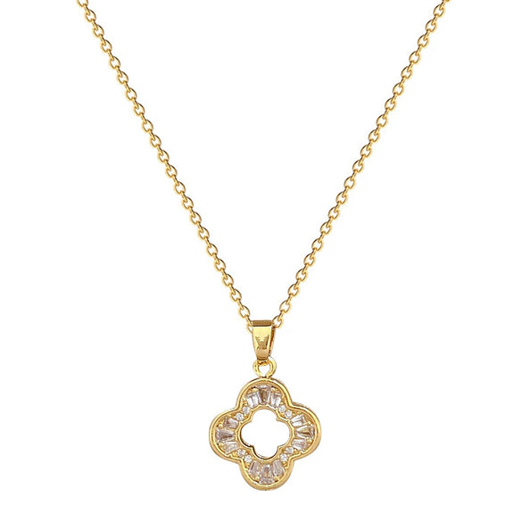 Titanium Steel Women's Light Luxury Geometric Four Leaf Flower Zircon Electroplated Jewelry Set Necklace And Earrings