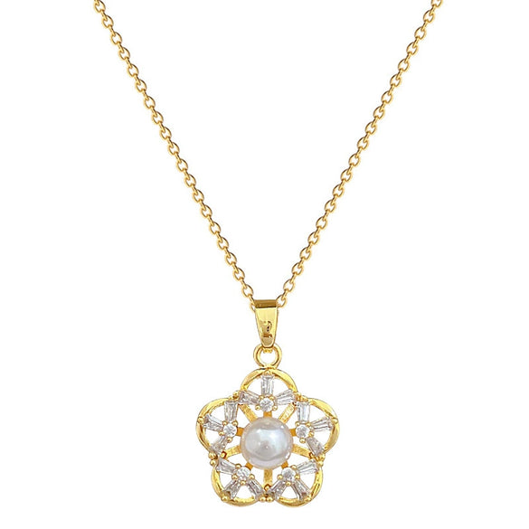 Titanium Steel Women's Light Luxury Geometric Hollow Five Leaf Flower Electroplated Necklace Earrings Set
