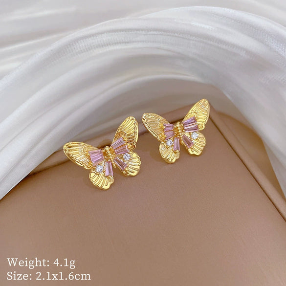 Titanium Steel Women's Light Luxury Geometric Laser Bow Full Diamond Electroplated Necklace Earrings Set