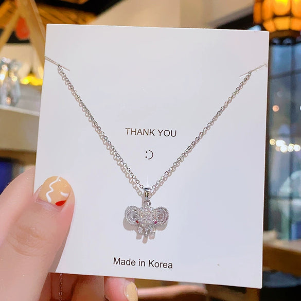 Titanium Steel Women's Light Luxury Geometric Patterned Auspicious Elephant Pendant Cross Chain Necklace